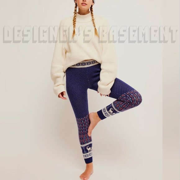 Free People L Intimately FP Falala Midnight Combo Fair Isle deer sweater Legging - Picture 3 of 10